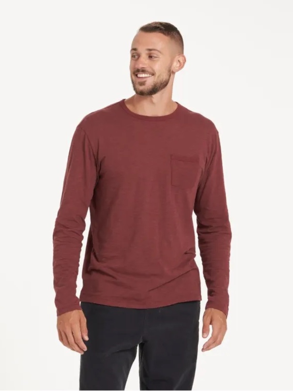 Vuori Mens Long-Sleeve Rise Tee | Russet Large